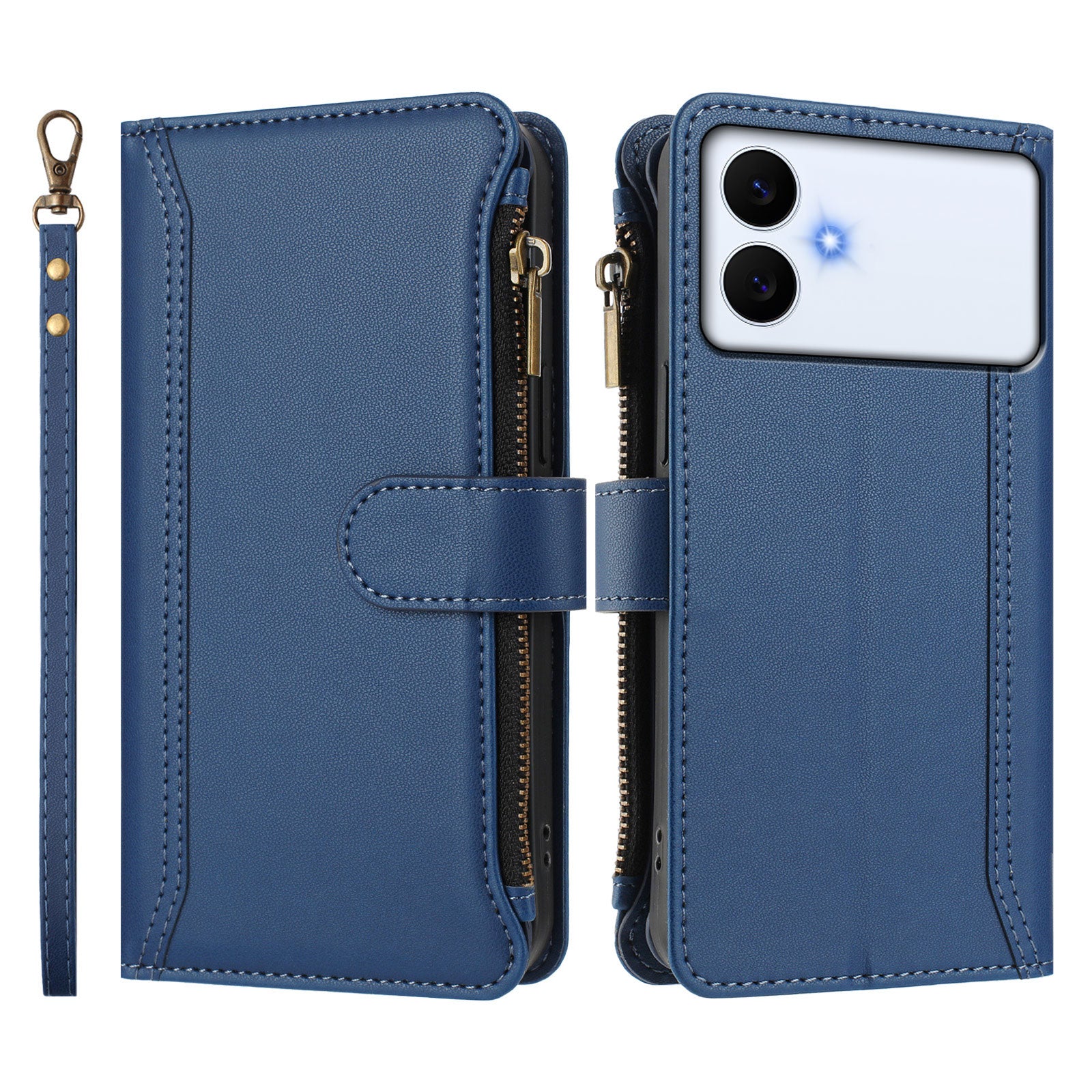 For Samsung Galaxy S26 Edge Leather Case 9 Card Slots Zipper Wallet Stand Phone Cover with Wrist Strap