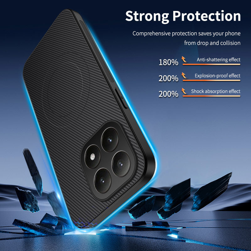 For Xiaomi 15T Case Compatible with MagSafe WANLONFENG TQ Series Carbon Fiber Texture PC TPU Phone Cover