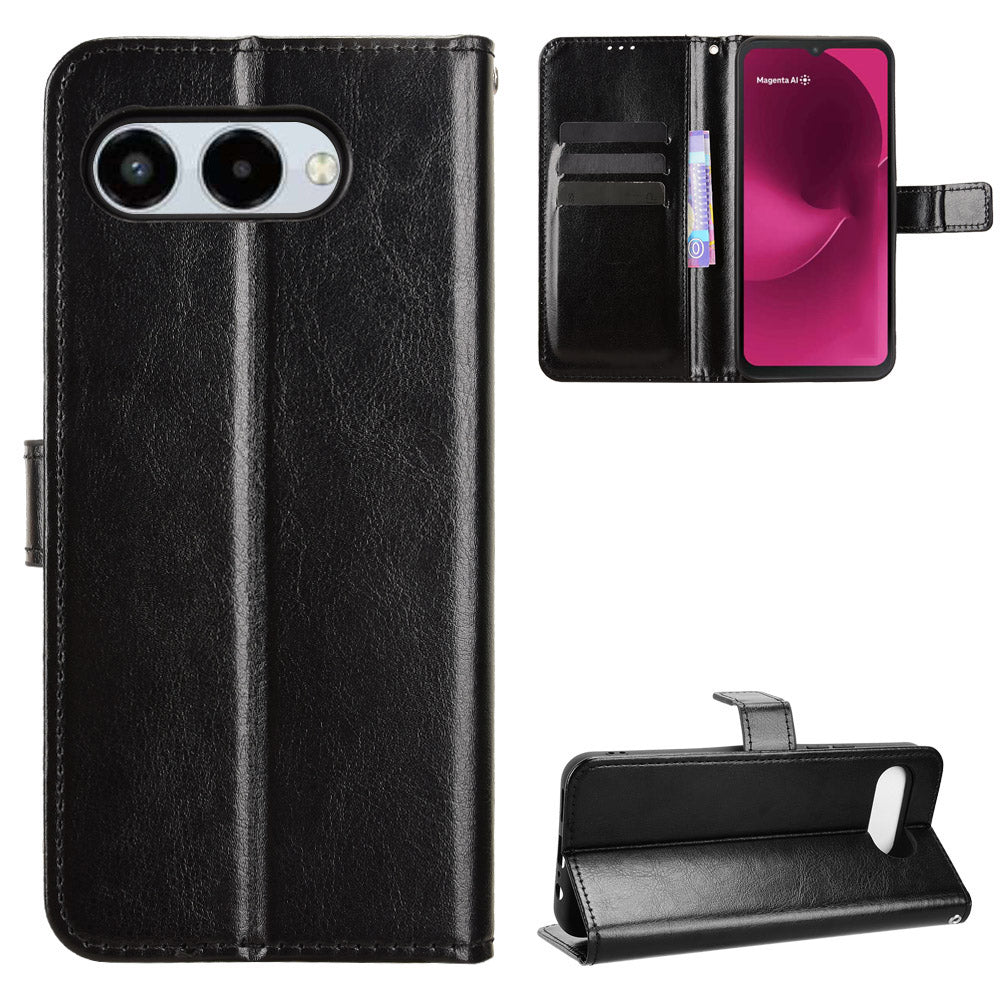 For T-Mobile T Phone 3 / T-Mobile REVVL 8 PU Leather Case with Strap Crazy Horse Texture Phone Wallet Cover