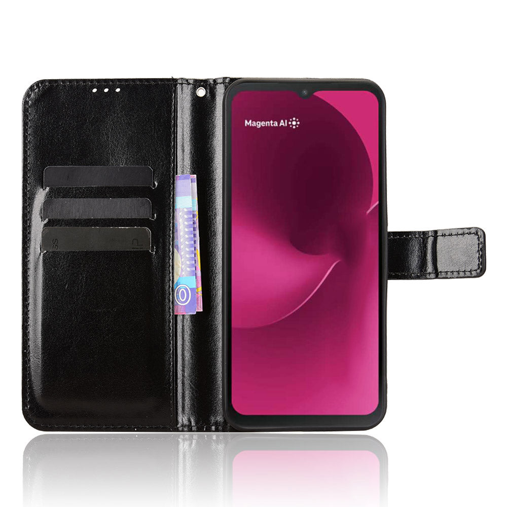 For T-Mobile T Phone 3 / T-Mobile REVVL 8 PU Leather Case with Strap Crazy Horse Texture Phone Wallet Cover