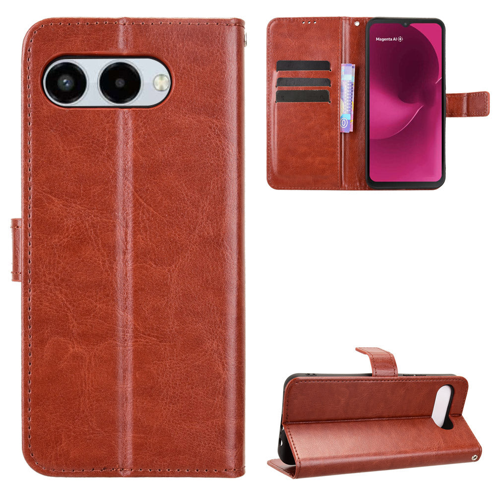 For T-Mobile T Phone 3 / T-Mobile REVVL 8 PU Leather Case with Strap Crazy Horse Texture Phone Wallet Cover