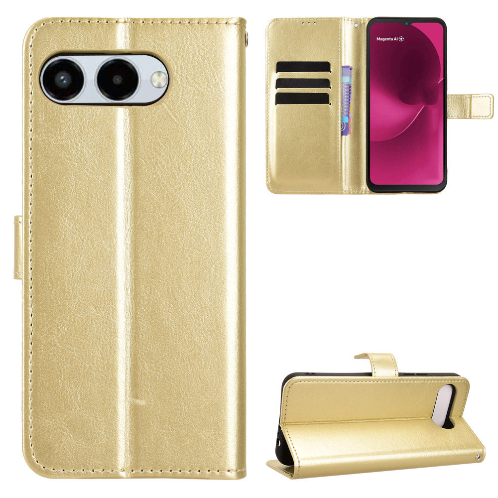 For T-Mobile T Phone 3 / T-Mobile REVVL 8 PU Leather Case with Strap Crazy Horse Texture Phone Wallet Cover
