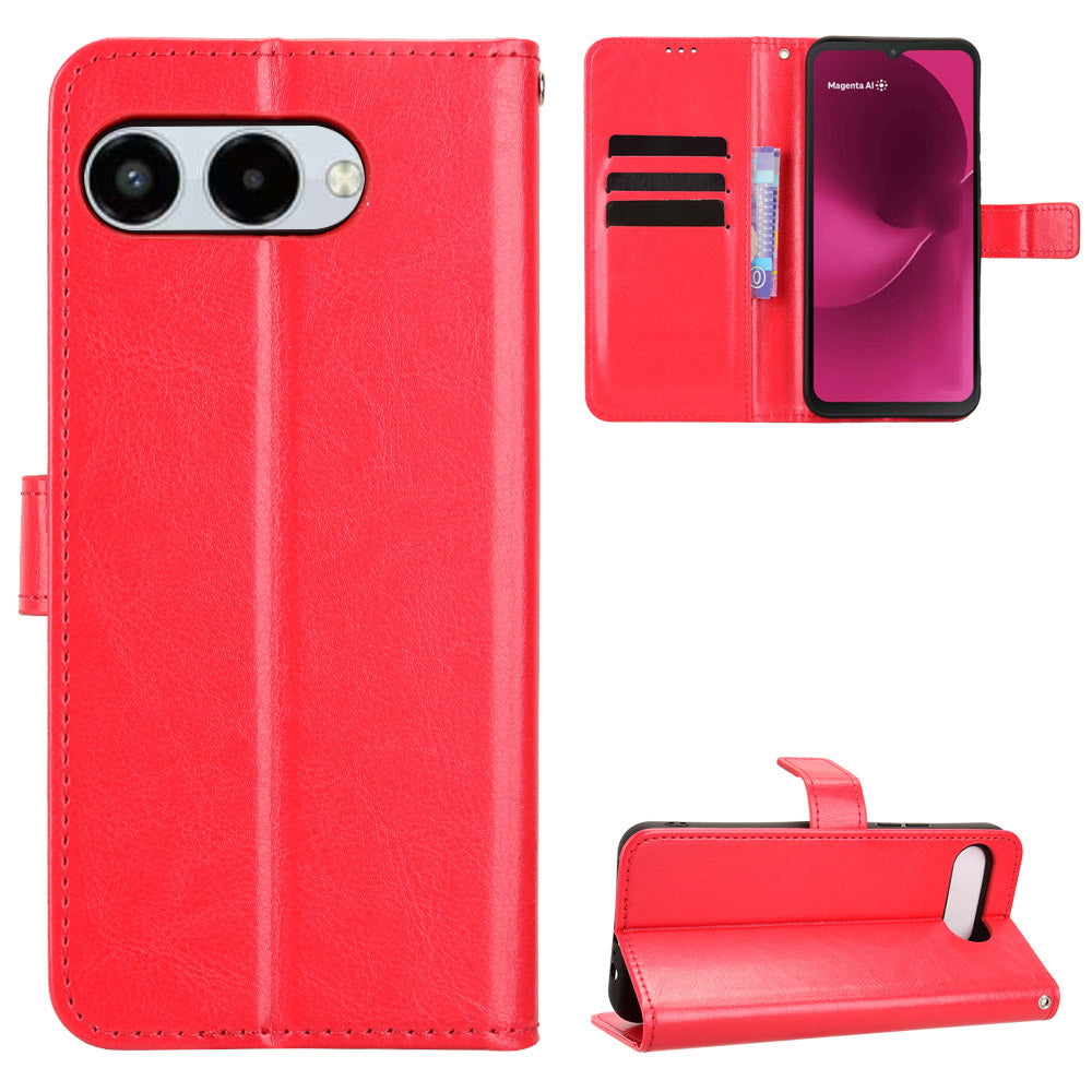 For T-Mobile T Phone 3 / T-Mobile REVVL 8 PU Leather Case with Strap Crazy Horse Texture Phone Wallet Cover