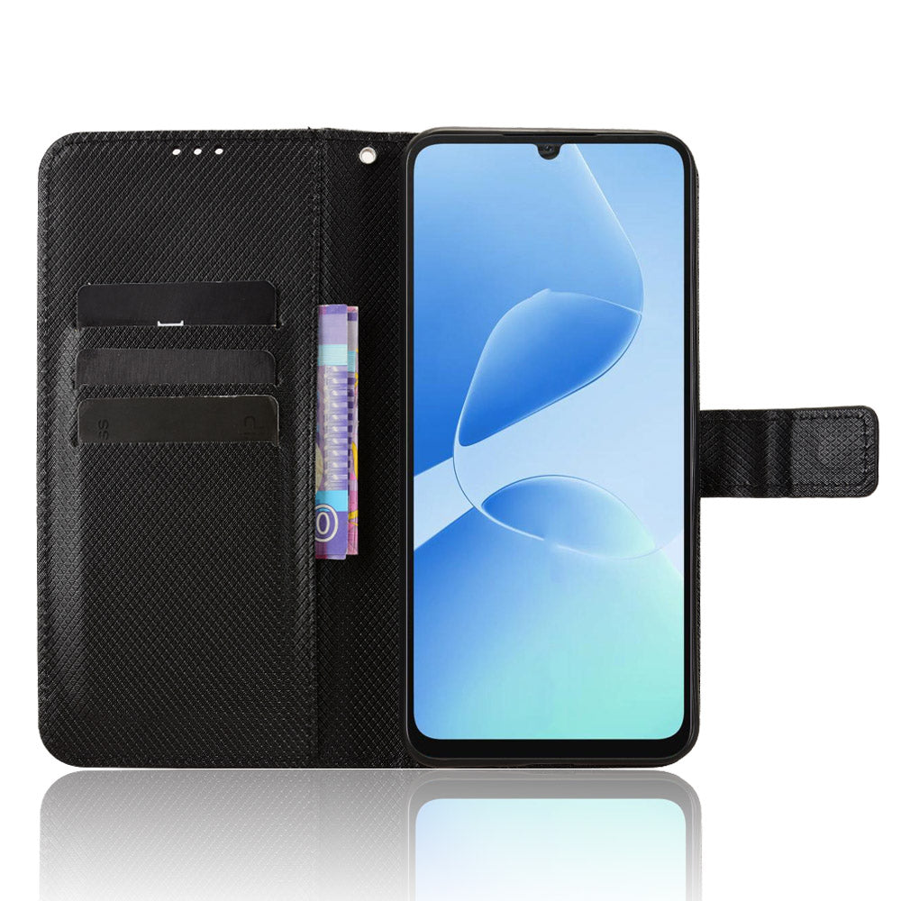 For TECNO Spark Go 5G Leather Wallet Case with Strap Diamond Texture Phone Cover