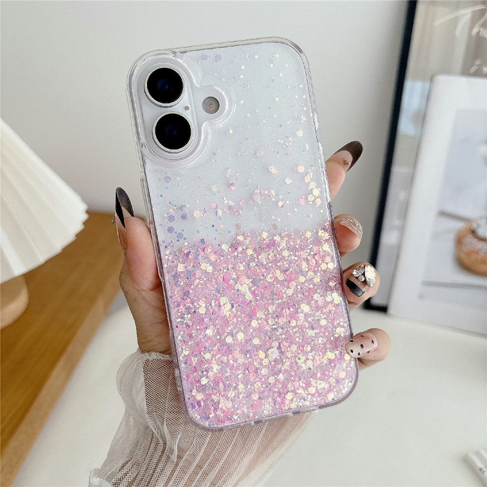 For iPhone 17 Case Sparkle Sequins Luminous Epoxy TPU Phone Cover