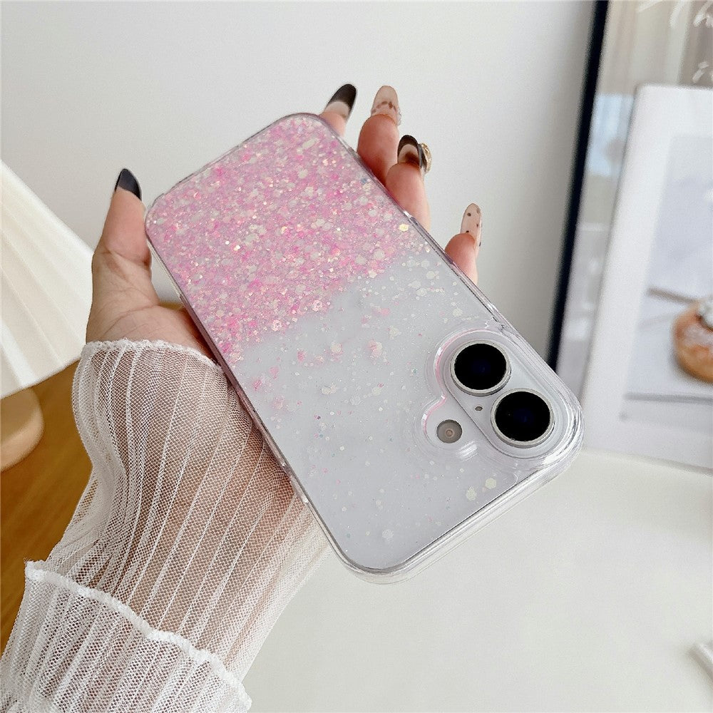 For iPhone 17 Case Sparkle Sequins Luminous Epoxy TPU Phone Cover