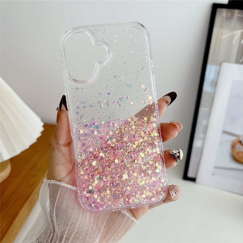 For iPhone 17 Case Sparkle Sequins Luminous Epoxy TPU Phone Cover
