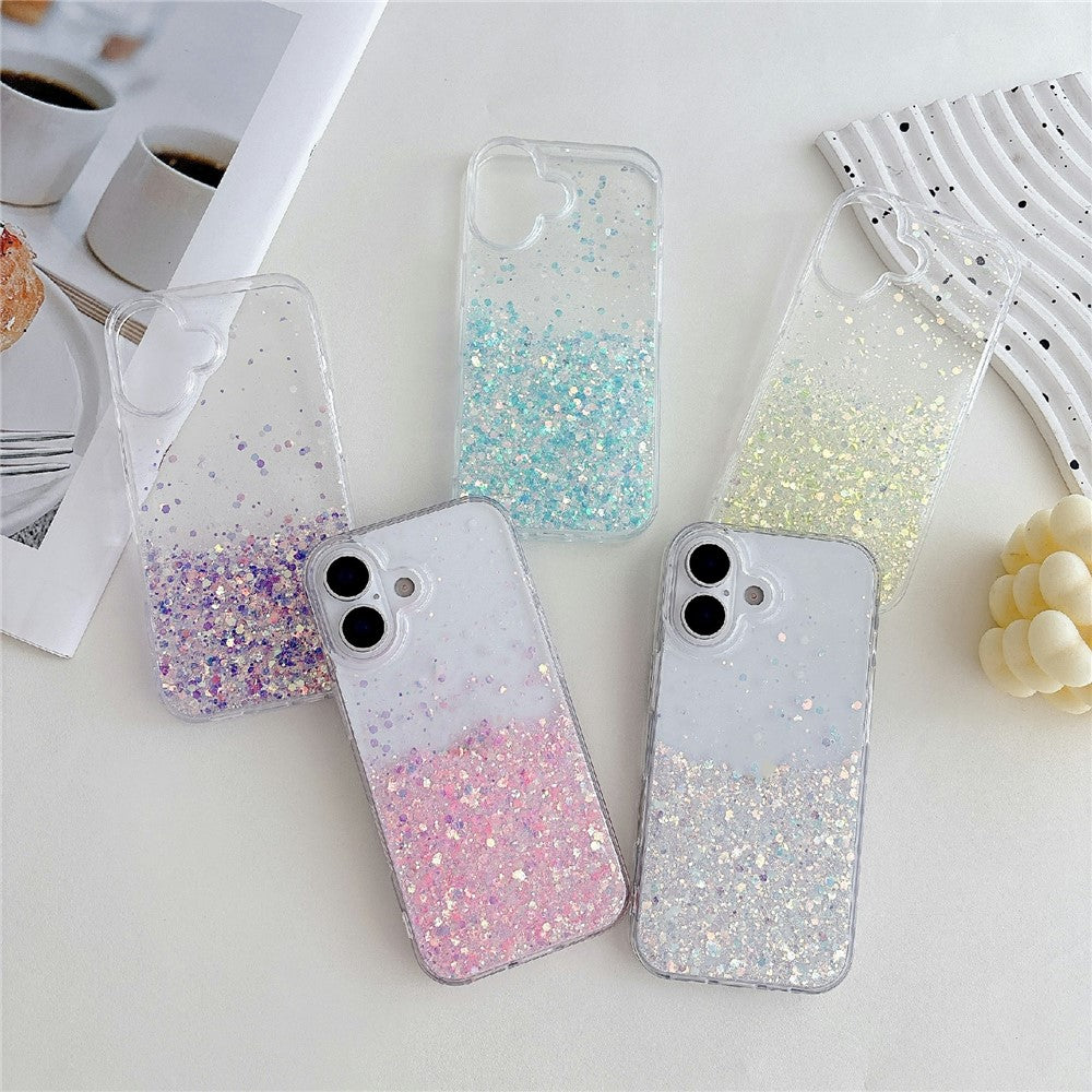 For iPhone 17 Case Sparkle Sequins Luminous Epoxy TPU Phone Cover