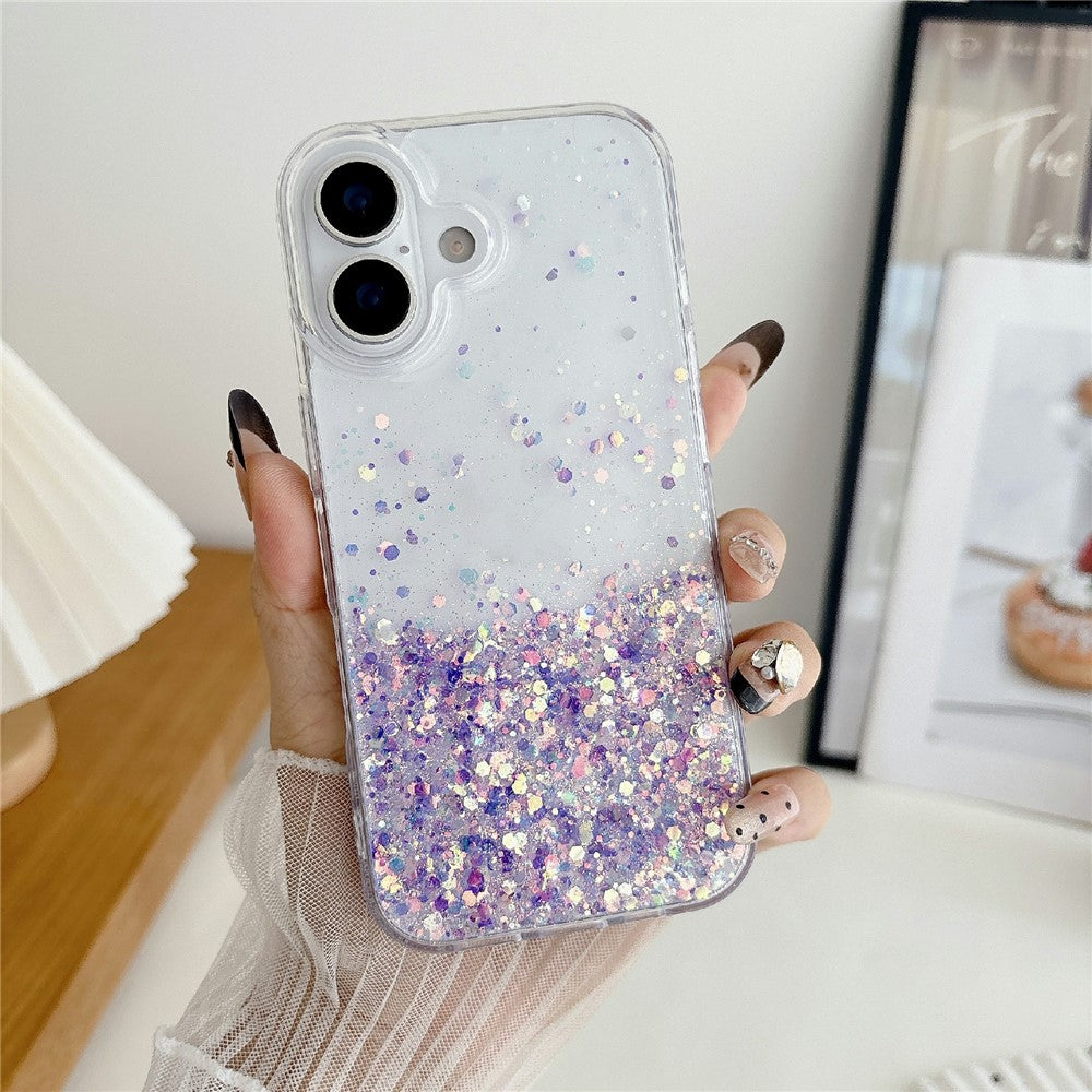 For iPhone 17 Case Sparkle Sequins Luminous Epoxy TPU Phone Cover