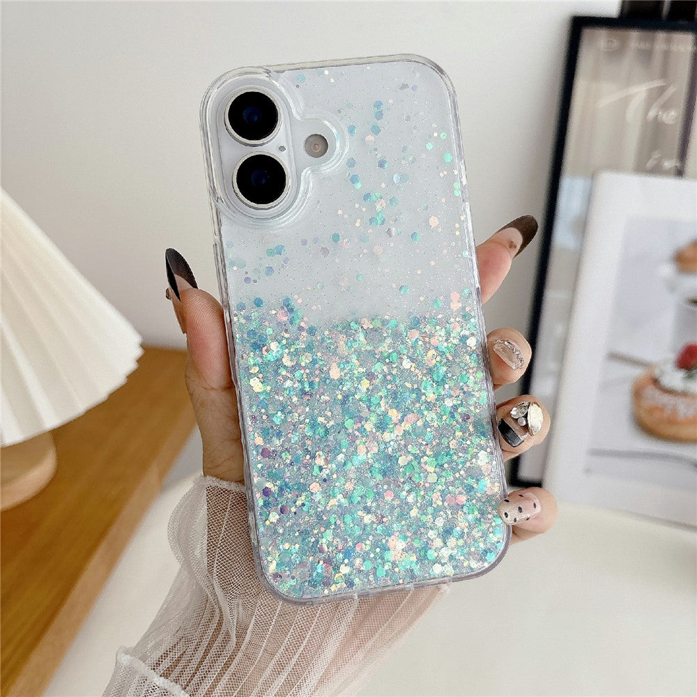 For iPhone 17 Case Sparkle Sequins Luminous Epoxy TPU Phone Cover
