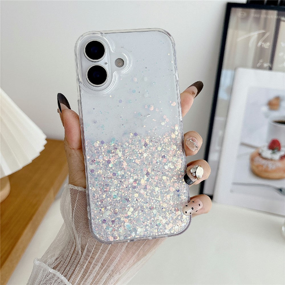 For iPhone 17 Case Sparkle Sequins Luminous Epoxy TPU Phone Cover