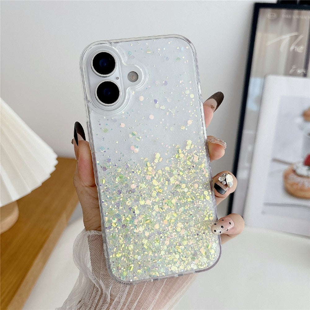 For iPhone 17 Case Sparkle Sequins Luminous Epoxy TPU Phone Cover