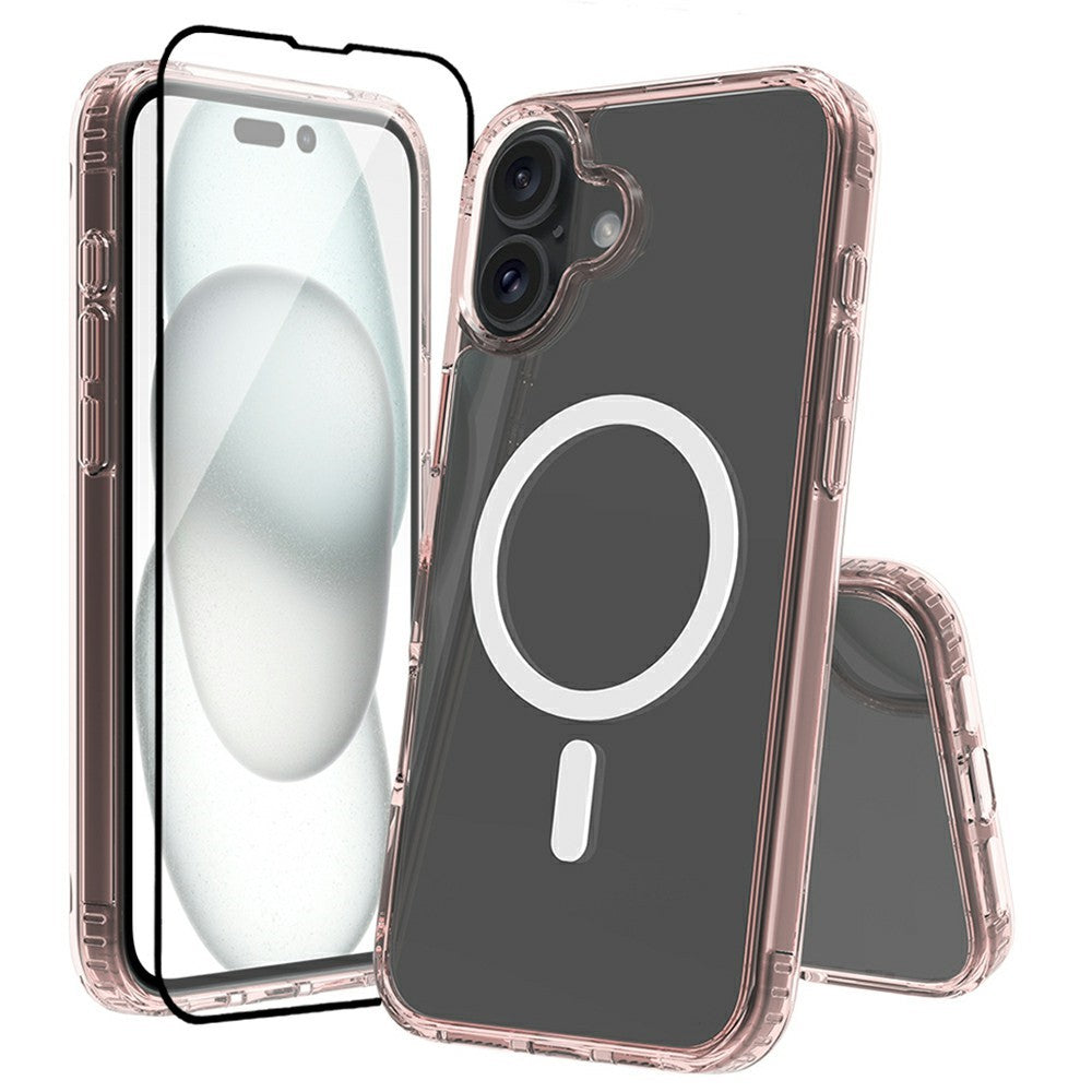 For iPhone 16 Case Compatible with MagSafe PC + TPU Clear Phone Cover with Tempered Glass Screen Protector