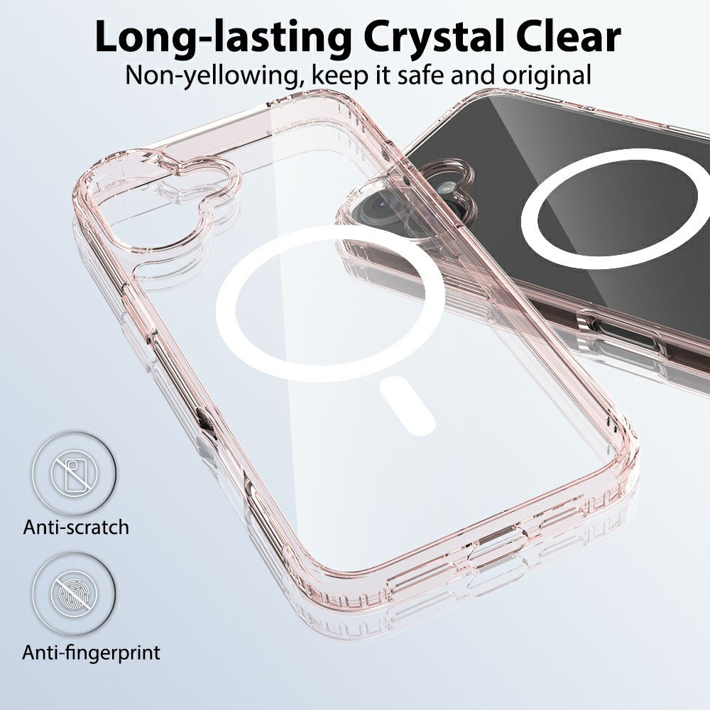 For iPhone 16 Case Compatible with MagSafe PC + TPU Clear Phone Cover with Tempered Glass Screen Protector