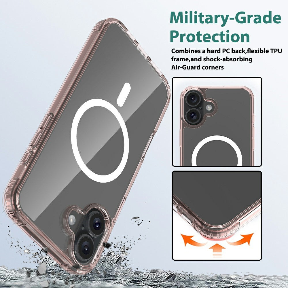 For iPhone 16 Case Compatible with MagSafe PC + TPU Clear Phone Cover with Tempered Glass Screen Protector