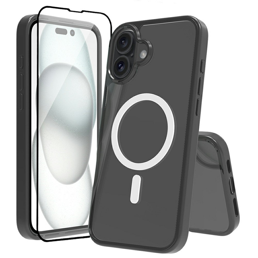 For iPhone 16 Case Compatible with MagSafe PC + TPU Clear Phone Cover with Tempered Glass Screen Protector