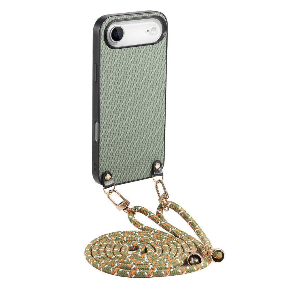 For iPhone Air Case Carbon Fiber Texture Hybrid Phone Back Cover with Adjustable Strap