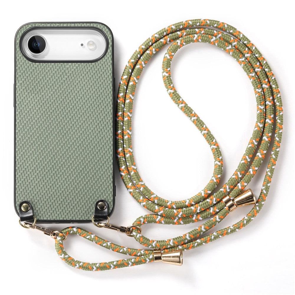 For iPhone Air Case Carbon Fiber Texture Hybrid Phone Back Cover with Adjustable Strap