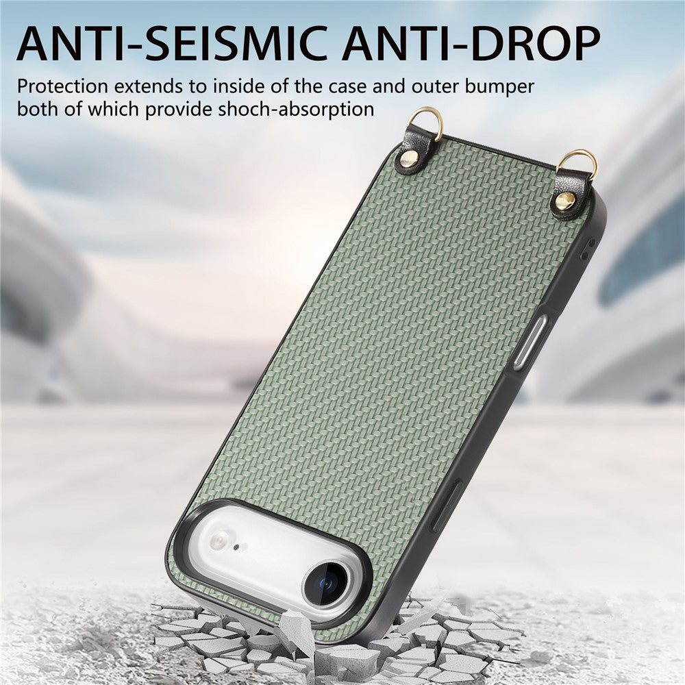 For iPhone Air Case Carbon Fiber Texture Hybrid Phone Back Cover with Adjustable Strap