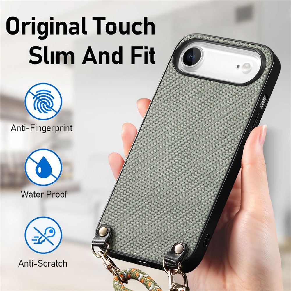 For iPhone Air Case Carbon Fiber Texture Hybrid Phone Back Cover with Adjustable Strap