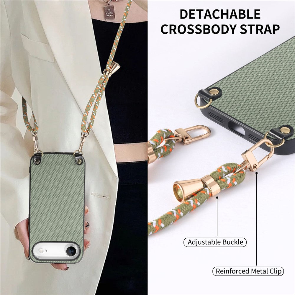 For iPhone Air Case Carbon Fiber Texture Hybrid Phone Back Cover with Adjustable Strap