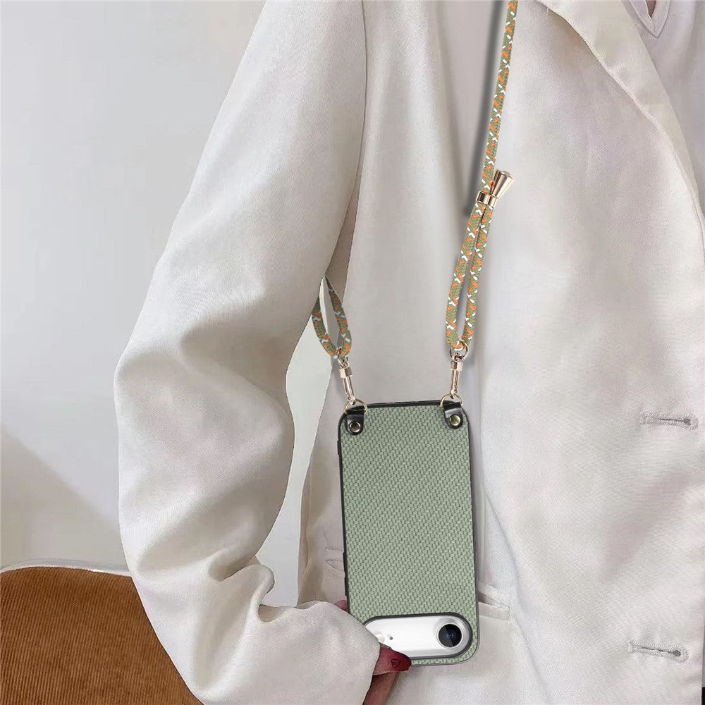 For iPhone Air Case Carbon Fiber Texture Hybrid Phone Back Cover with Adjustable Strap