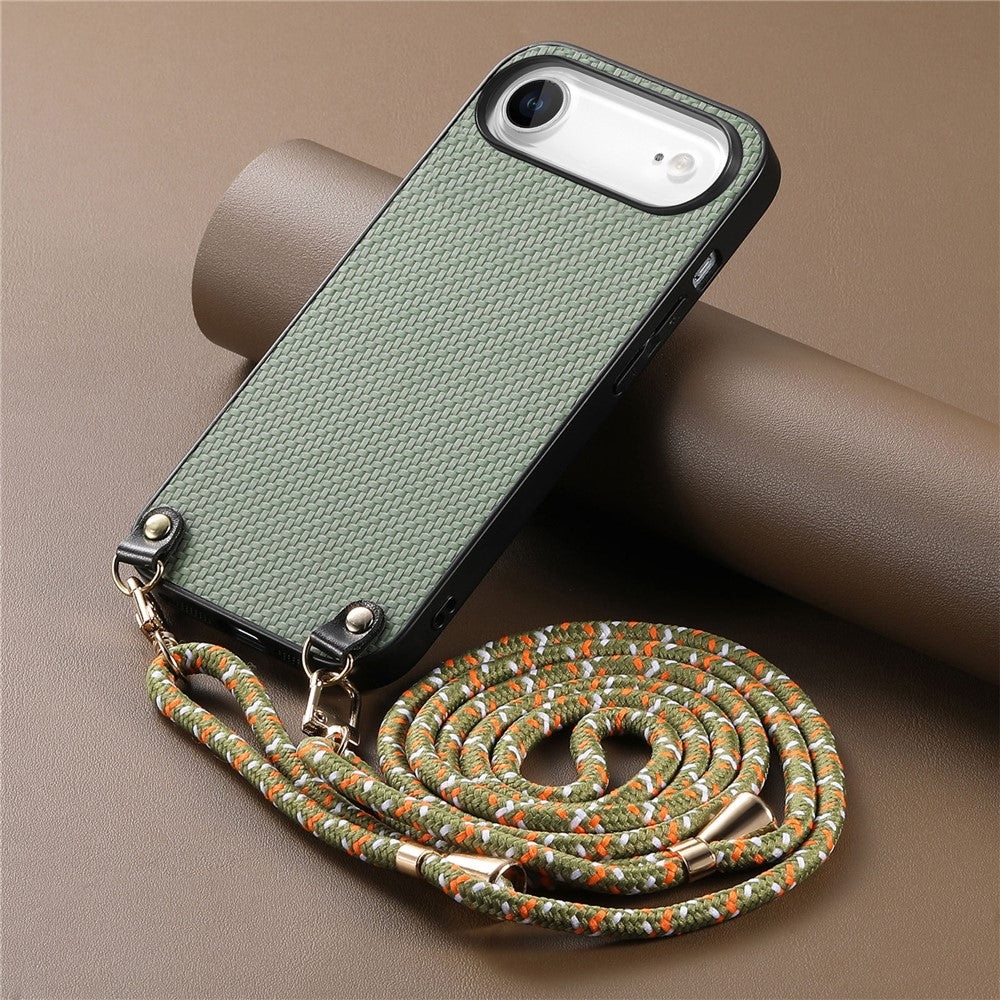 For iPhone Air Case Carbon Fiber Texture Hybrid Phone Back Cover with Adjustable Strap