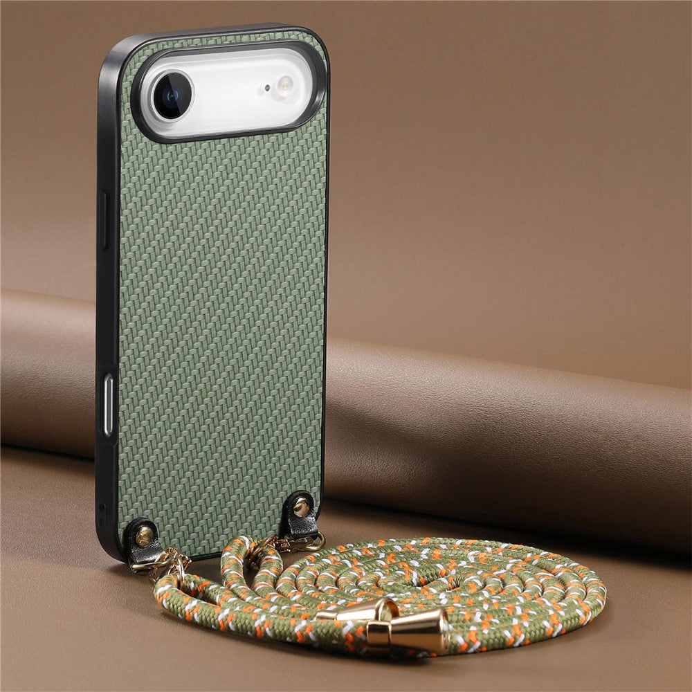 For iPhone Air Case Carbon Fiber Texture Hybrid Phone Back Cover with Adjustable Strap