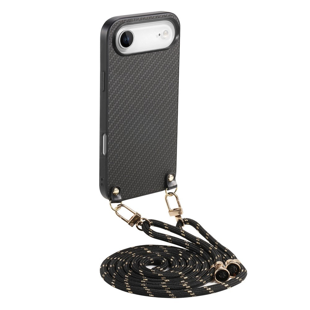 For iPhone Air Case Carbon Fiber Texture Hybrid Phone Back Cover with Adjustable Strap
