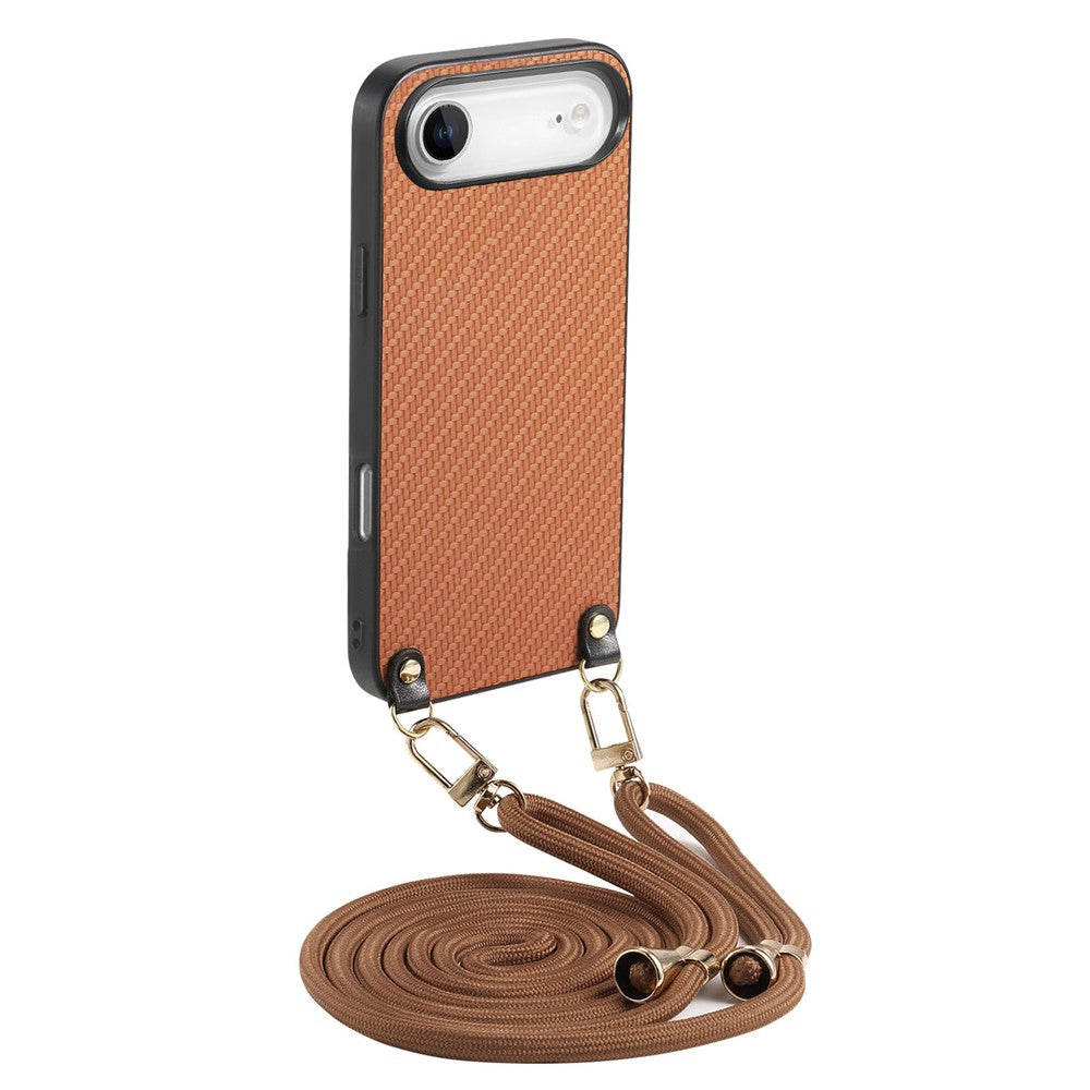 For iPhone Air Case Carbon Fiber Texture Hybrid Phone Back Cover with Adjustable Strap