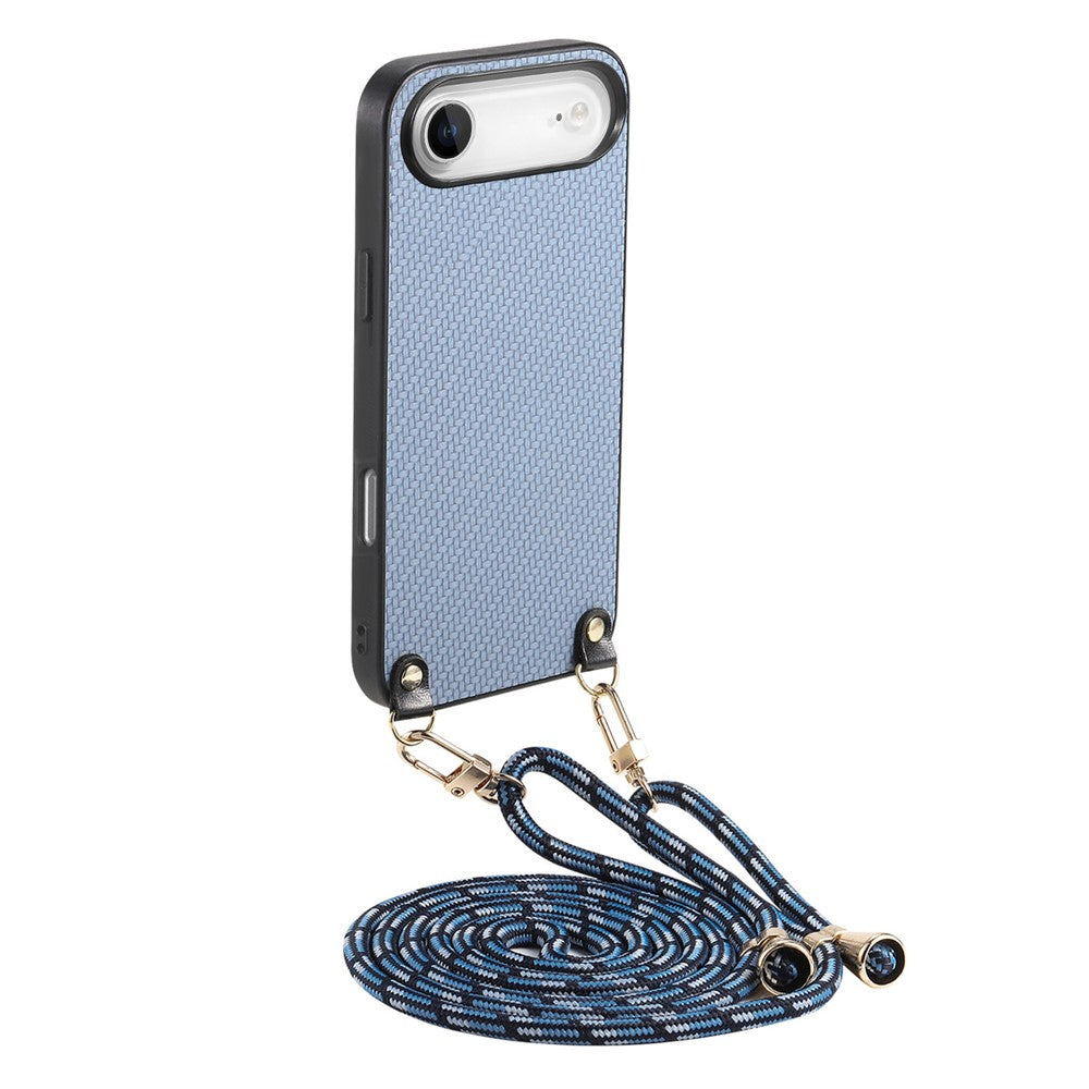 For iPhone Air Case Carbon Fiber Texture Hybrid Phone Back Cover with Adjustable Strap