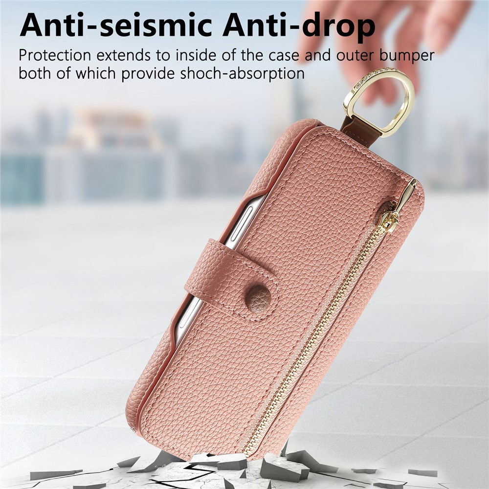 For iPhone 17 Pro Max Case RFID Blocking Zipper Wallet PU Leather Mobile Cover