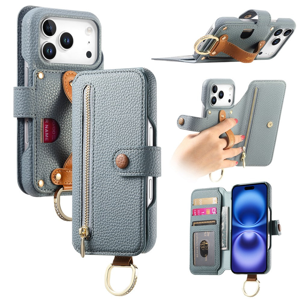 For iPhone 17 Pro Max Case RFID Blocking Zipper Wallet PU Leather Mobile Cover