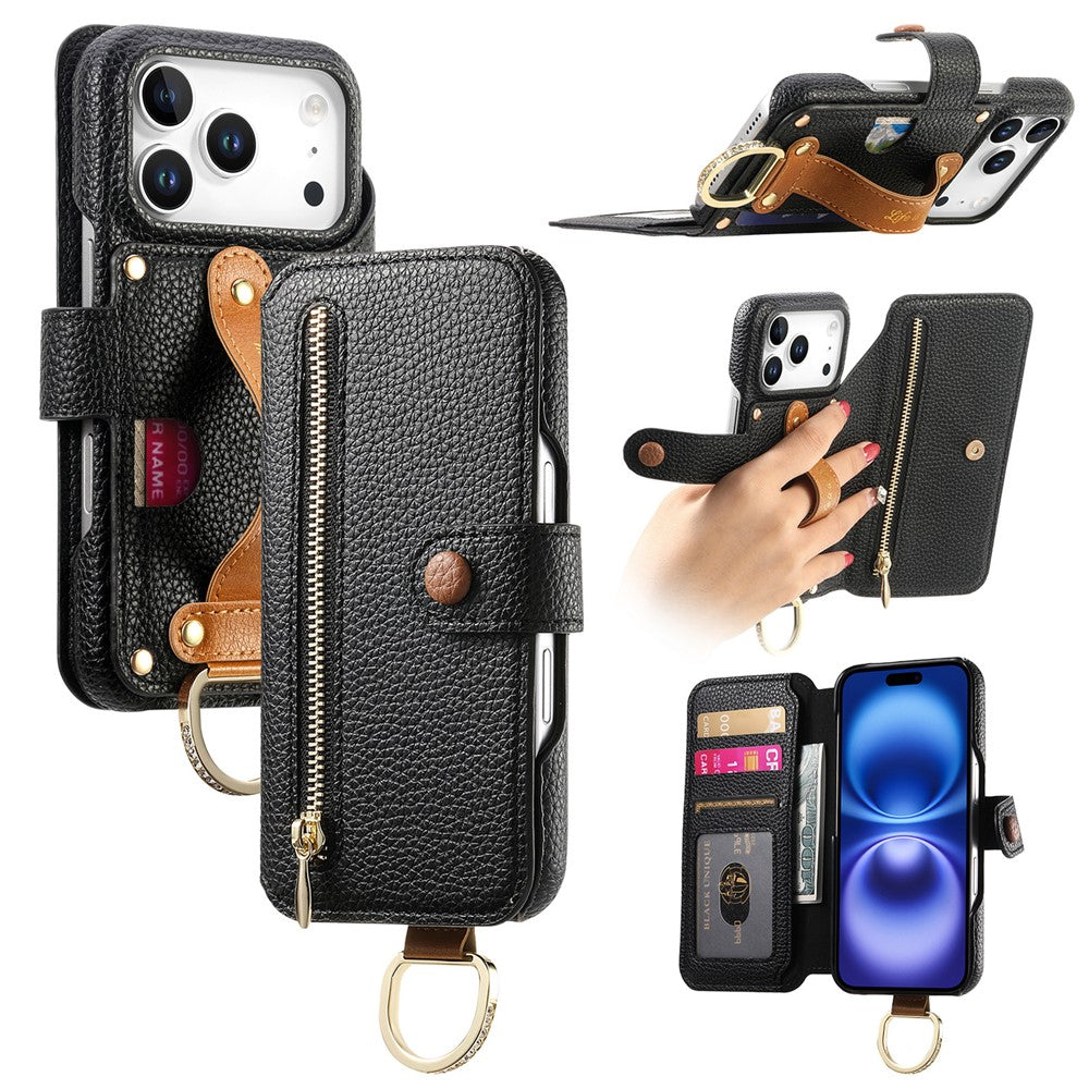 For iPhone 17 Pro Max Case RFID Blocking Zipper Wallet PU Leather Mobile Cover