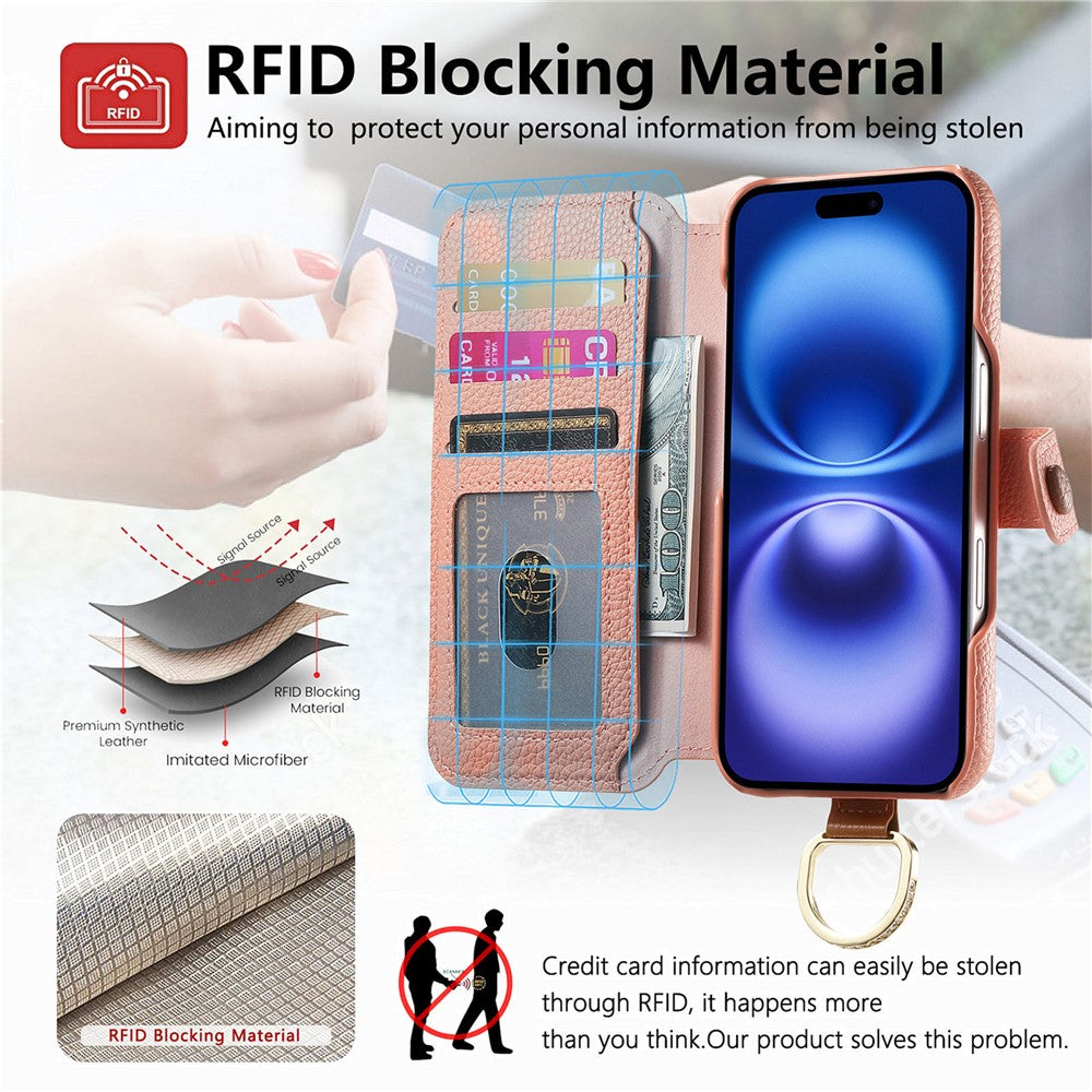For iPhone 17 Case RFID Blocking Zipper Wallet PU Leather Mobile Cover
