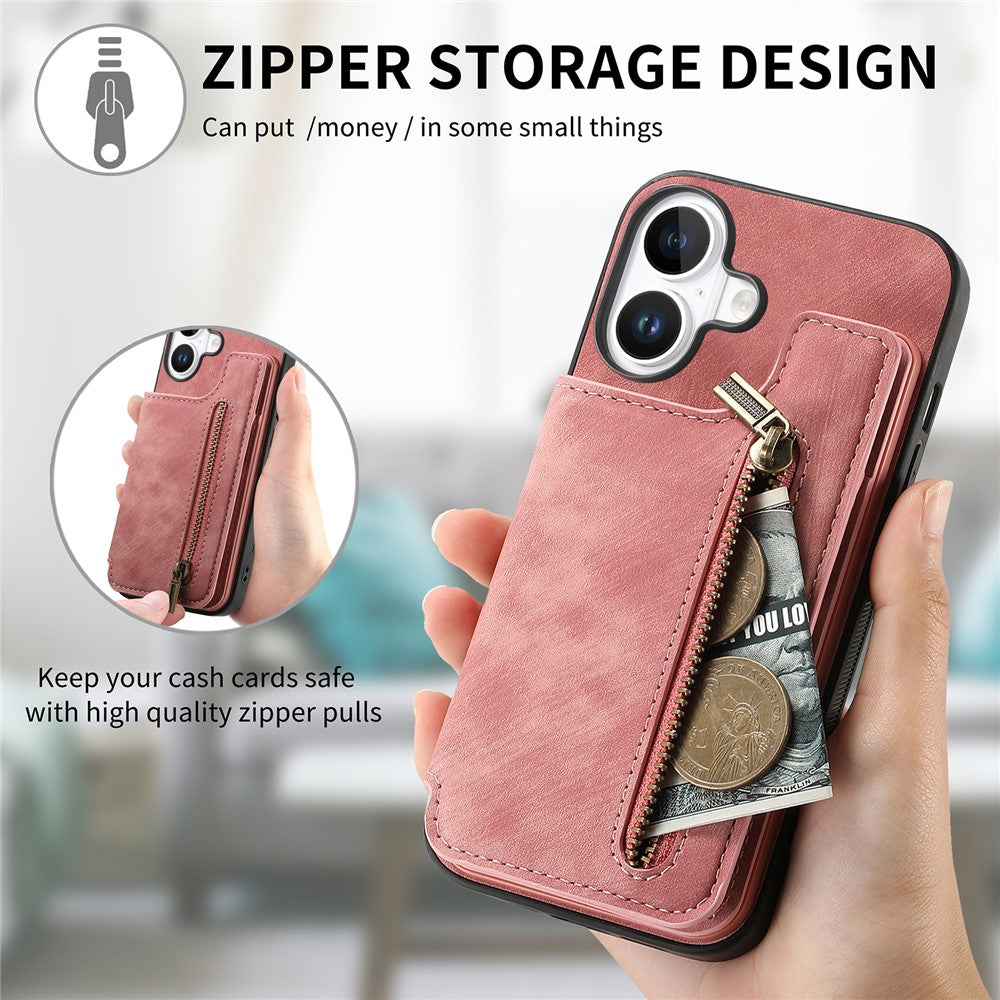 Étui pour iPhone 17 avec porte-cartes zippé et coque de téléphone rétro en cuir TPU