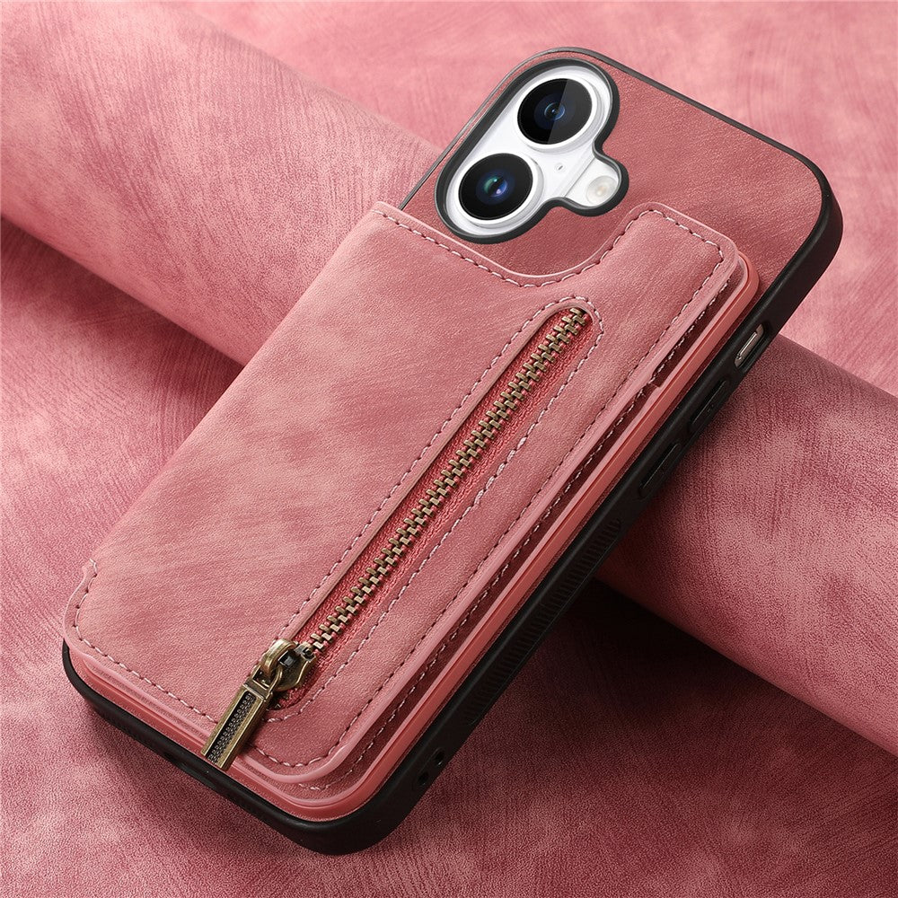Étui pour iPhone 17 avec porte-cartes zippé et coque de téléphone rétro en cuir TPU
