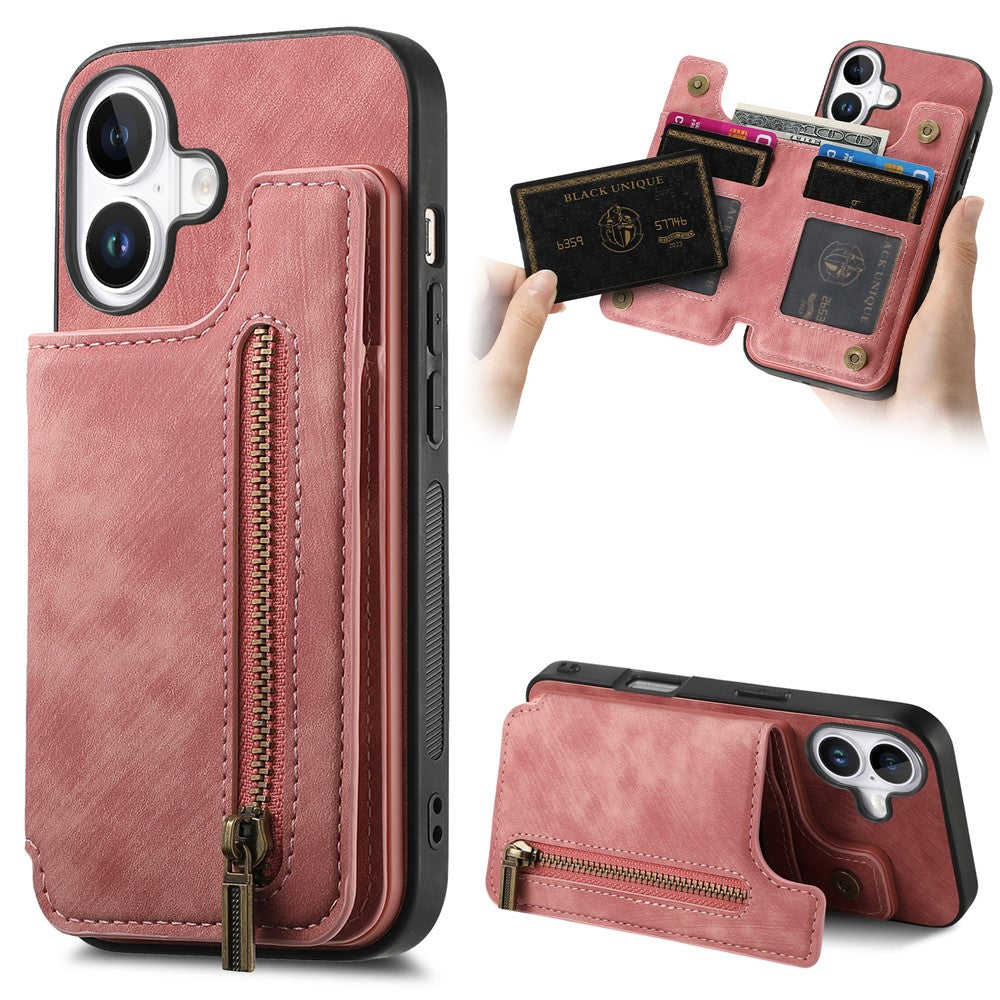 Funda para iPhone 17 con tarjetero y cremallera, estilo retro, de piel sintética TPU.