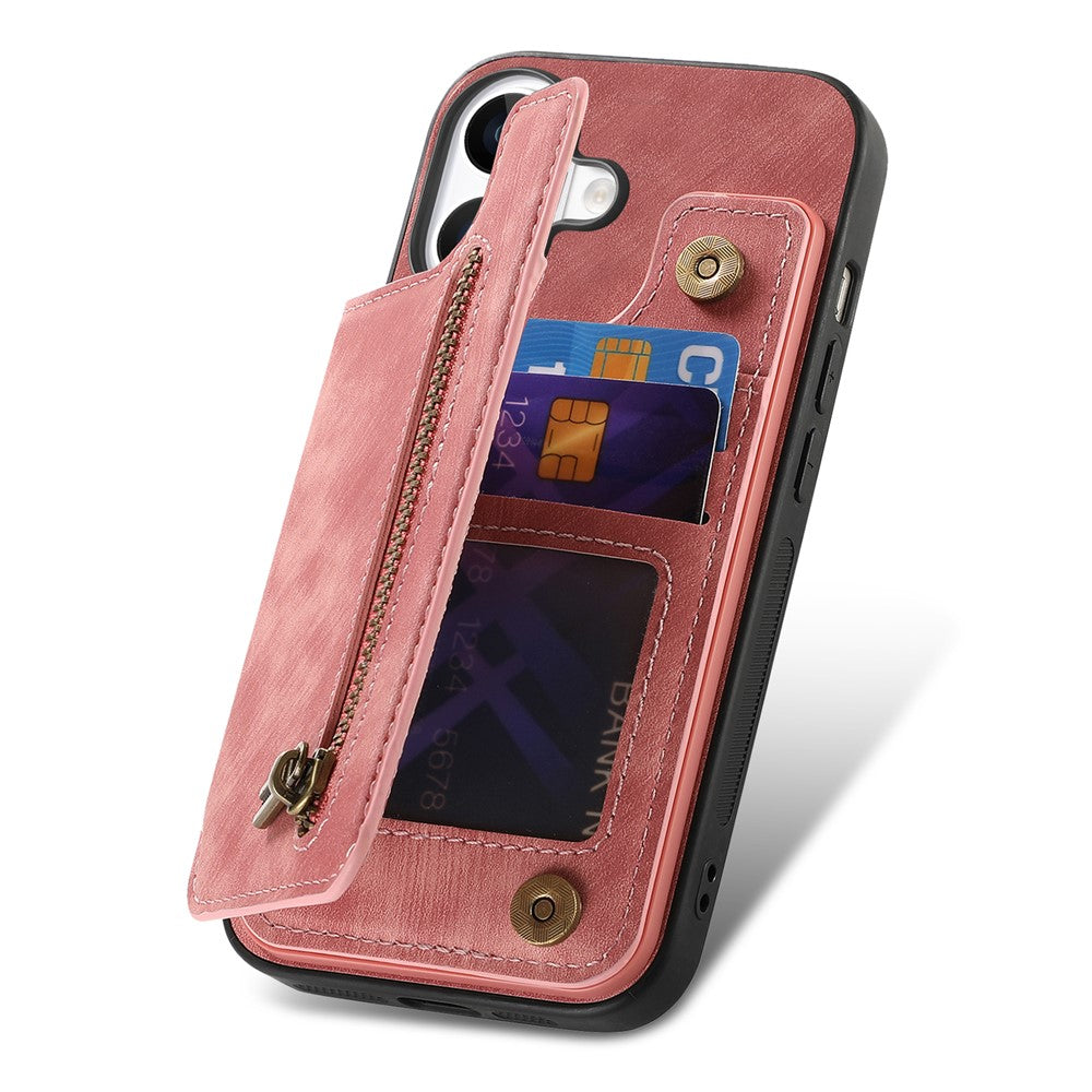 For iPhone 17 Case with Zipper Card Holder Retro Leather TPU Phone Cover