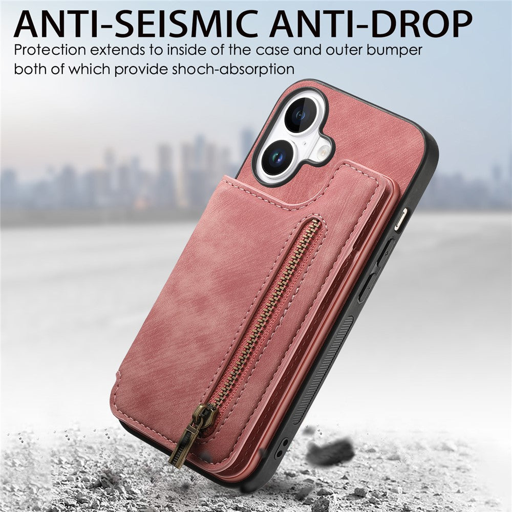 Étui pour iPhone 17 avec porte-cartes zippé et coque de téléphone rétro en cuir TPU
