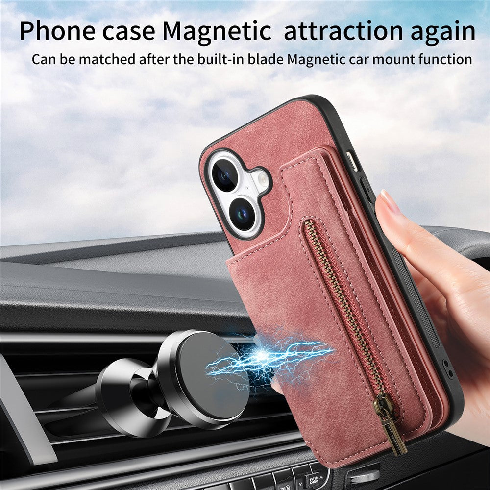 Étui pour iPhone 17 avec porte-cartes zippé et coque de téléphone rétro en cuir TPU