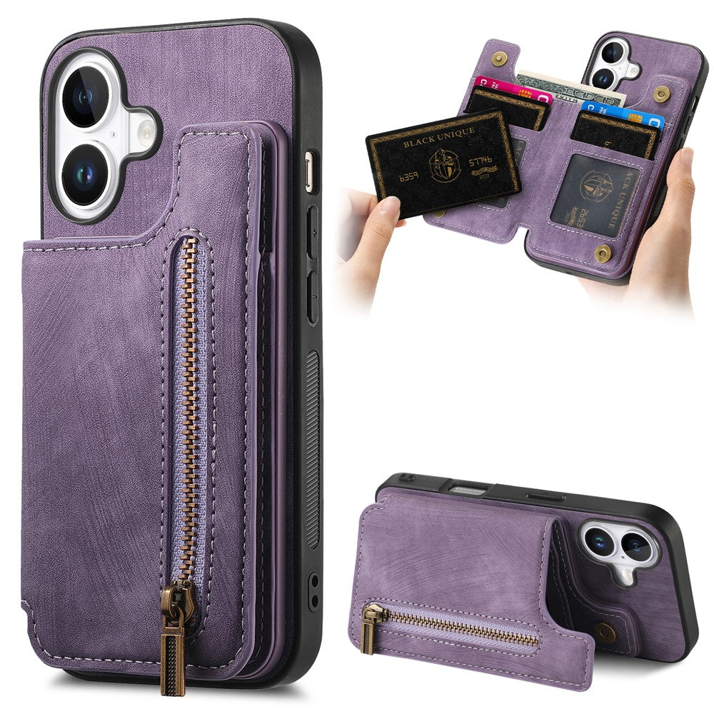 Étui pour iPhone 17 avec porte-cartes zippé et coque de téléphone rétro en cuir TPU