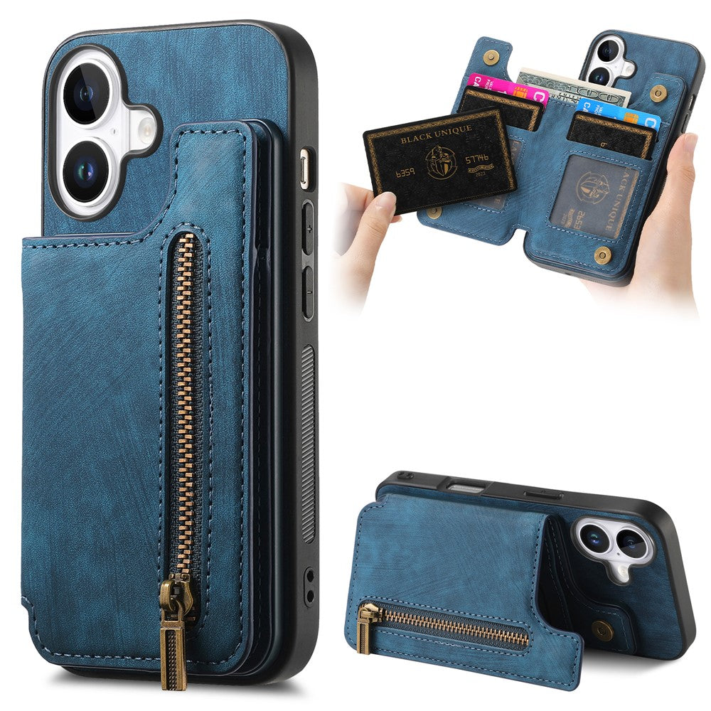 For iPhone 17 Case with Zipper Card Holder Retro Leather TPU Phone Cover