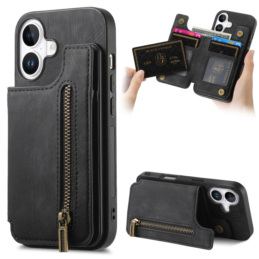 For iPhone 17 Case with Zipper Card Holder Retro Leather TPU Phone Cover
