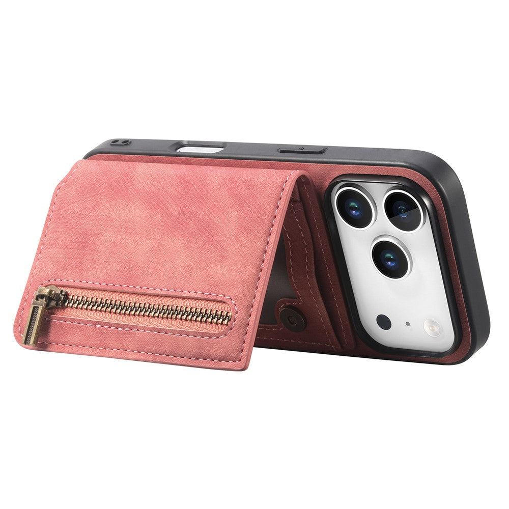 For iPhone 17 Pro Max Case with Zipper Card Holder Retro Leather TPU Phone Cover