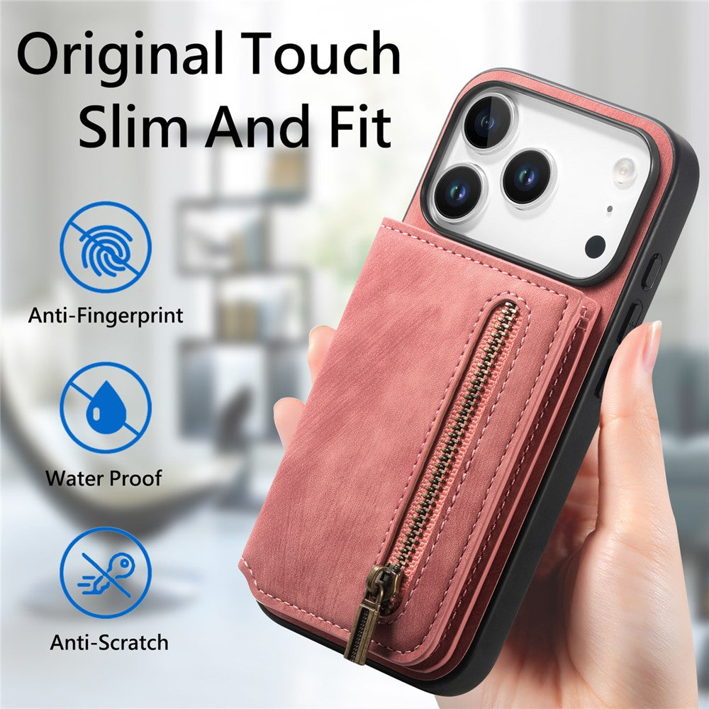 For iPhone 17 Pro Max Case with Zipper Card Holder Retro Leather TPU Phone Cover