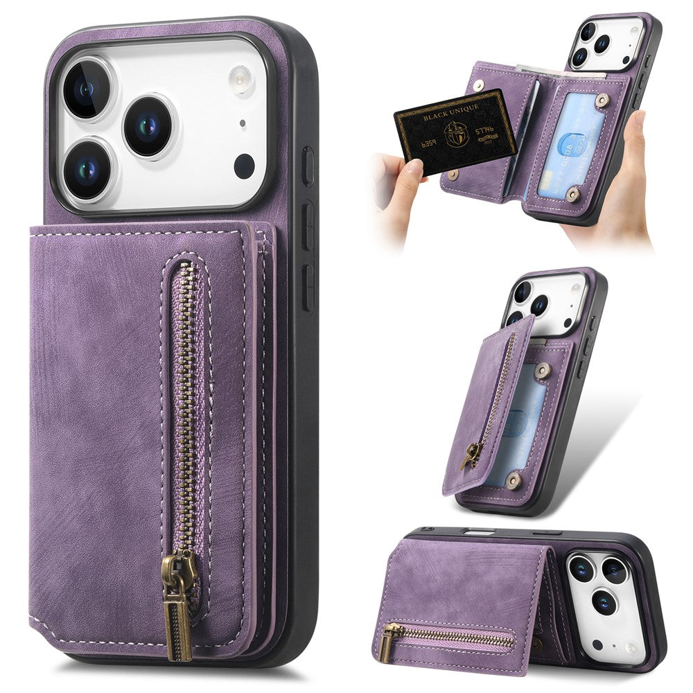 For iPhone 17 Pro Max Case with Zipper Card Holder Retro Leather TPU Phone Cover