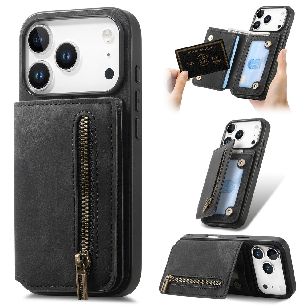 For iPhone 17 Pro Max Case with Zipper Card Holder Retro Leather TPU Phone Cover