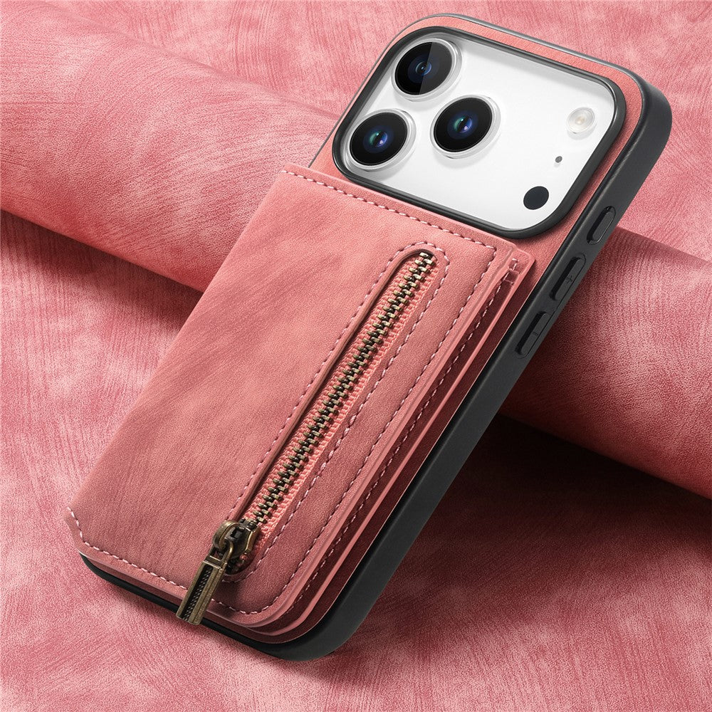 Étui pour iPhone 17 Pro avec fermeture éclair et porte-cartes, style rétro, en cuir TPU. 