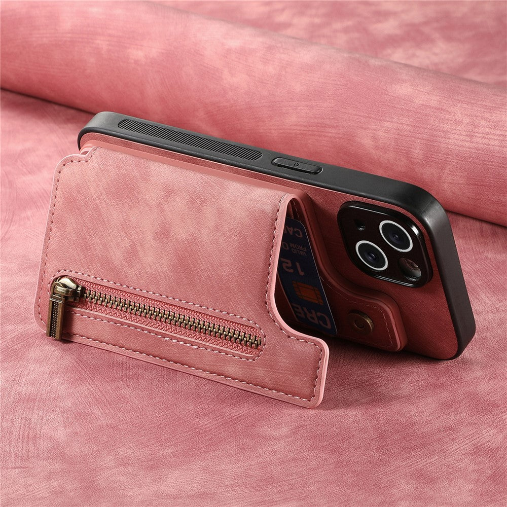 Étui pour iPhone 17 Pro avec fermeture éclair et porte-cartes, style rétro, en cuir TPU. 